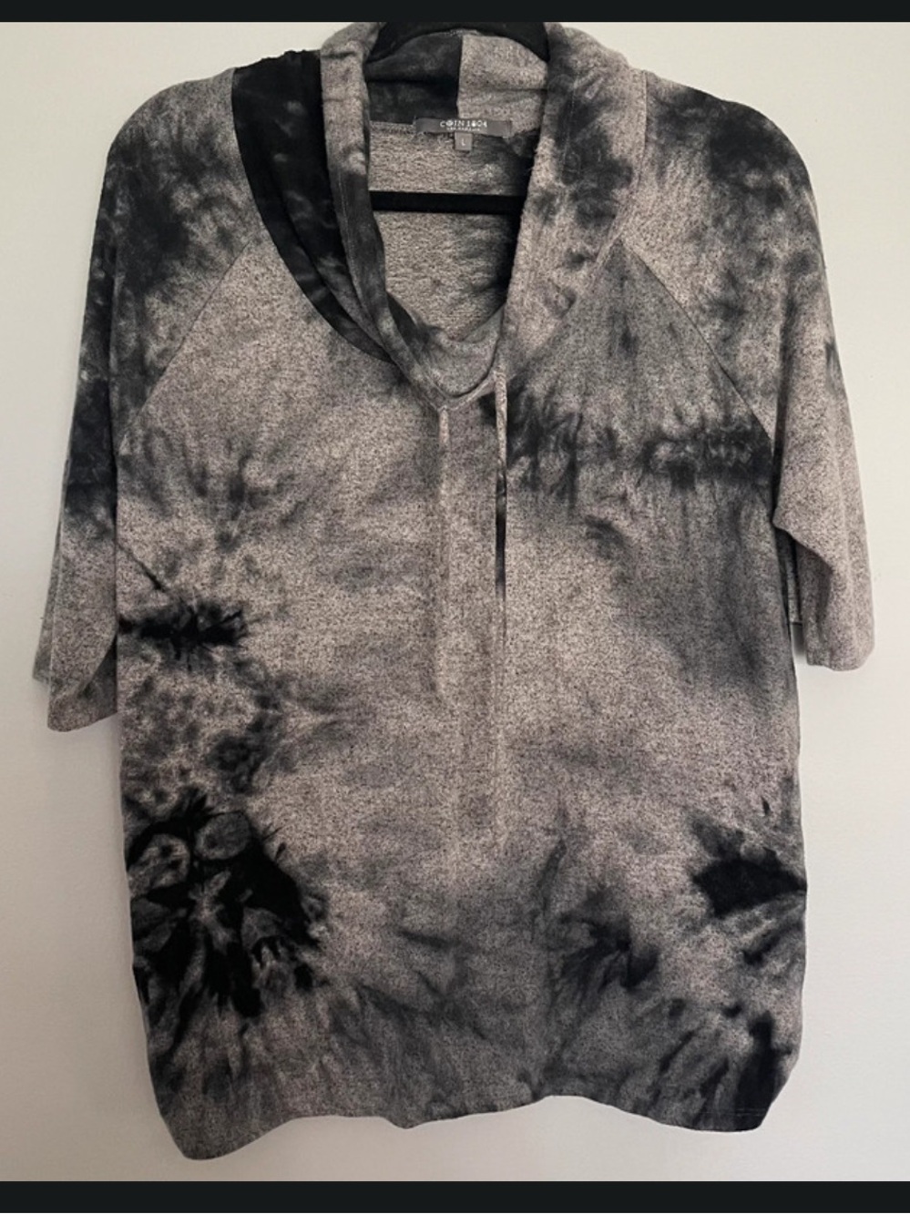 Coin 1804 Tie Dye Sweater Mock Neck Sweater Size L 3/4 Sleeve Gray Black B0010